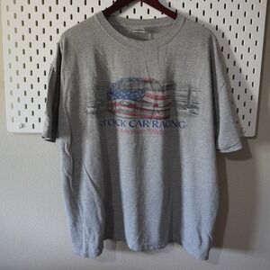 Vintage NASCAR Stock Car‎ Racing XL T Shirt Delta American Flag Graphic Gray